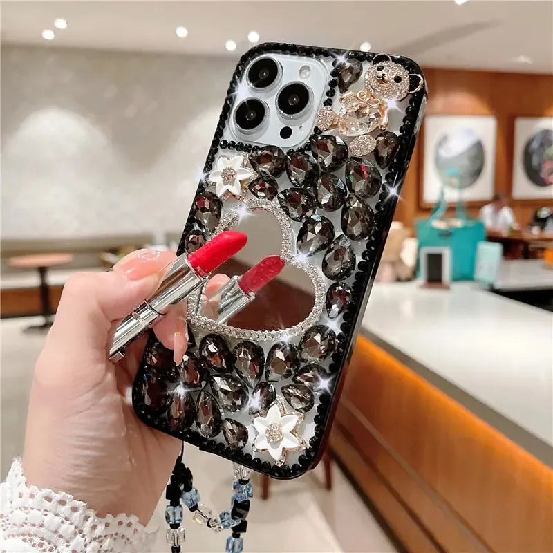 Shockproof Phone Case with Diamond Makeup Mirror for Women, Luxury Back Cover for Huawei P50Pro, P40, Honor 9X, 50, 60Pro