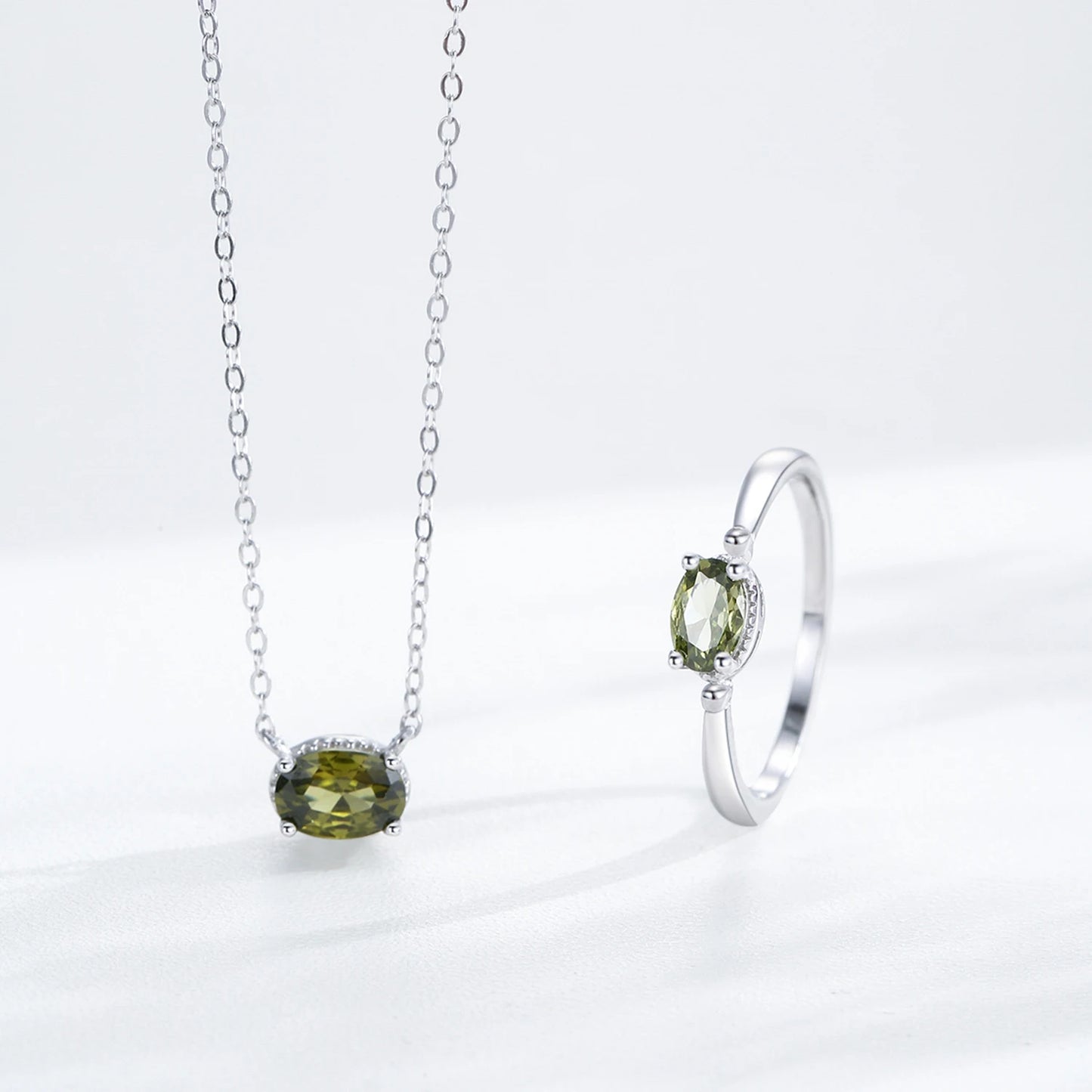 Luxury Olive Green  925 Sterling Silver Fashion Jewelry Set