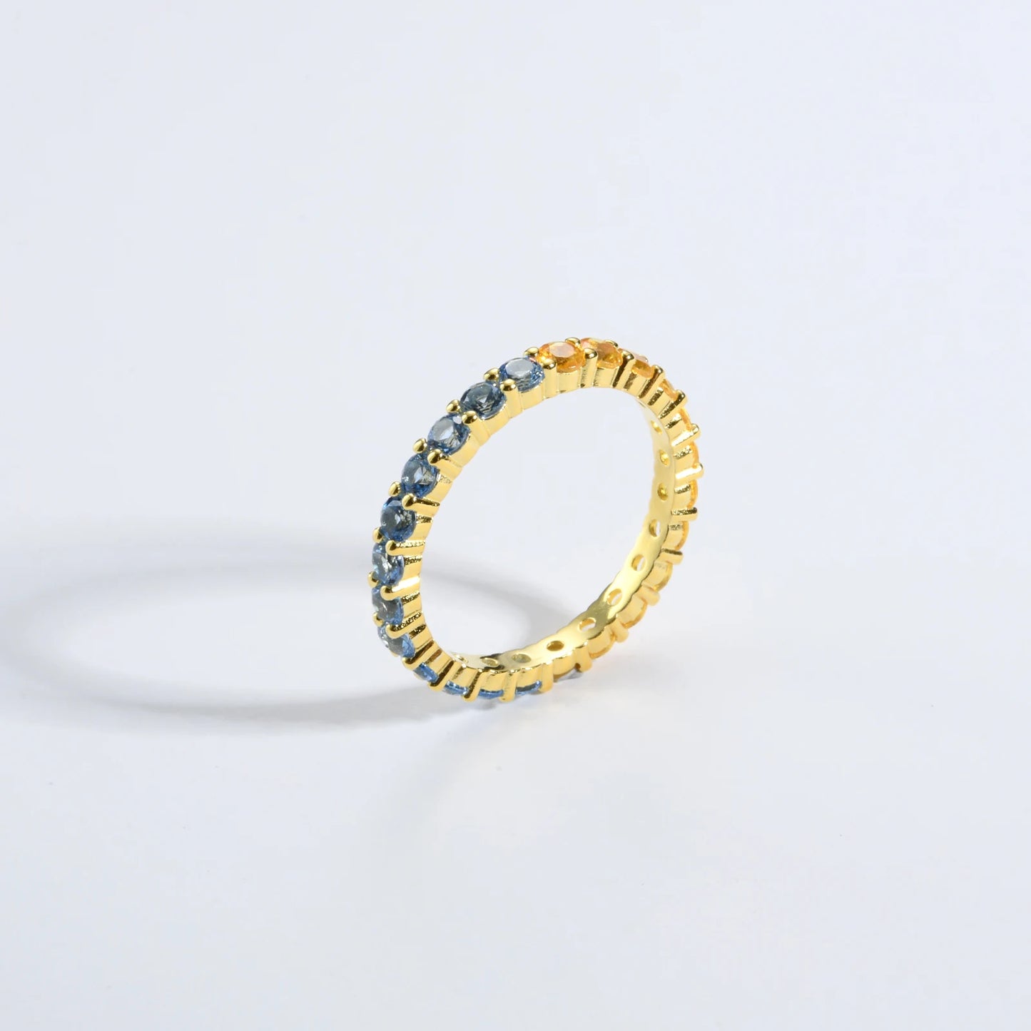 925 Sterling Silver Round Aquamarine Blue Yellow  Zircon Ring