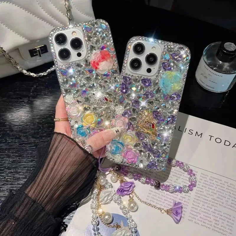 Phone Case with Chain for Huawei P50Pro, P40, Mate30, Honor 9X, 50, 60Pro, Songs Birds Scent Flowers, Diamond