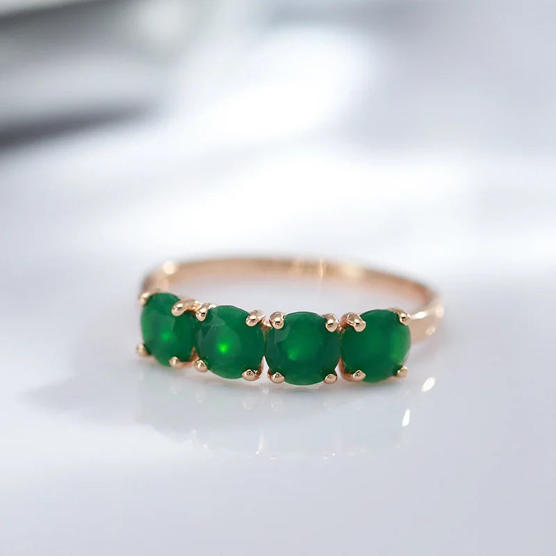 100% 18K rose Gold Ring Natural emerald gemstone Jewelry