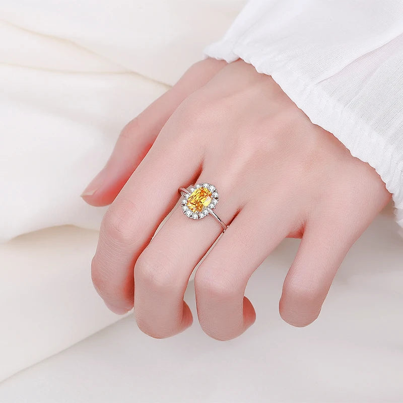 2022 NEW Exquisite Citrine Ring For Women Yellow Gold Real S925 Silver Crystal Diamond Engagement Valentine's Day Gift Jewelry