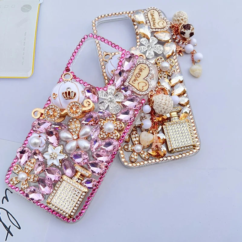 Diamond Case for Huawei P50Pro P40, Mate30, Honor 9X, 50, 60Pro, Pumpkin Car Bling, Sparkly Crystal, Handmade Cover