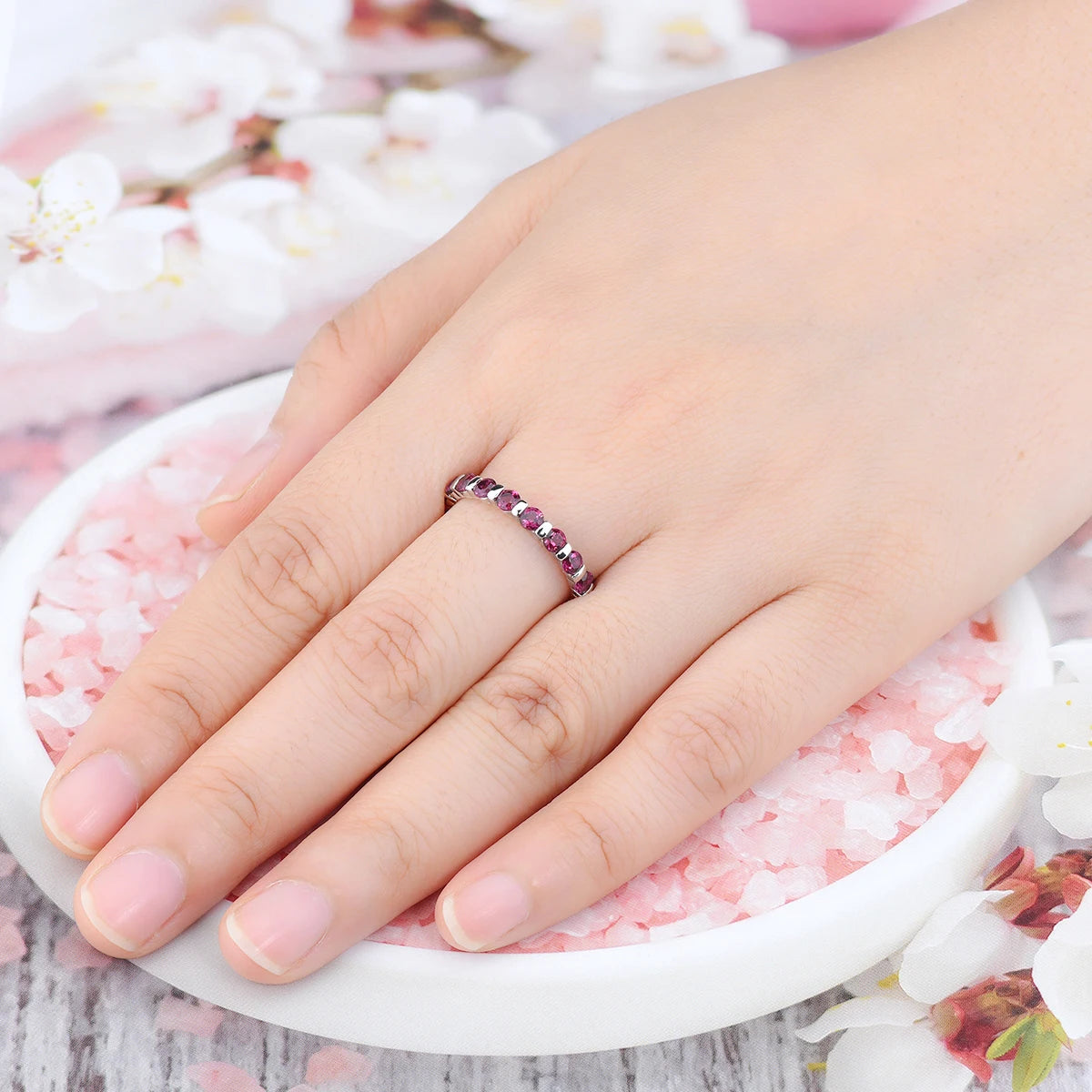 Natural Rhodolite Garnet Solid Sterling Silver Rings 2.5 Carats Genuine Gemstone Romantic Lovely Fine Jewelry Design Daily Gifts