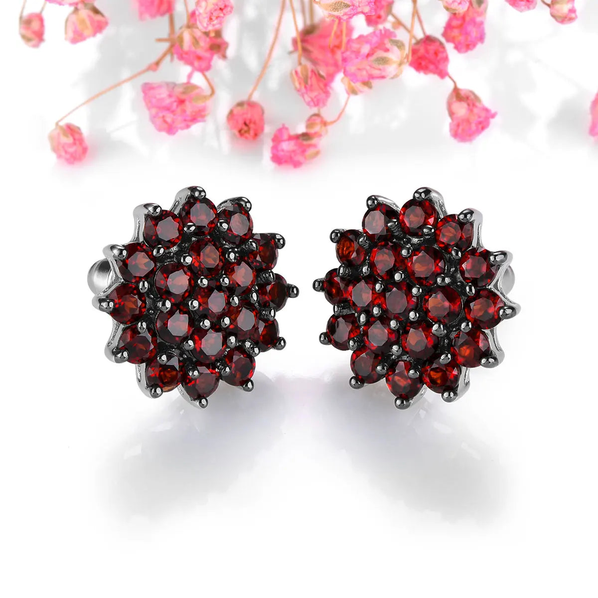 Natural Red Garnet S925 Silver Stud