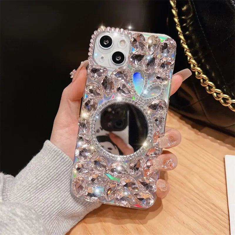 Rabbit Diamond Rhinestone Luxury Phone Case for Huawei P50Pro, P40, Mate30, Honor 9X, 50, 60Pro, Crystal Makeup Mirror Cover