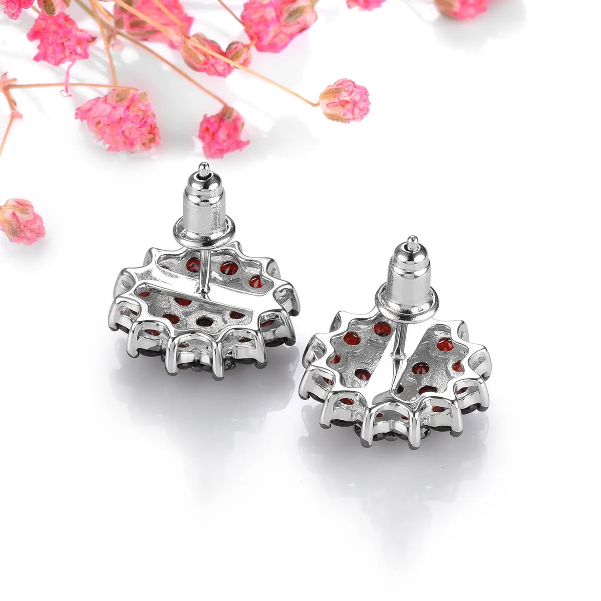 Natural Red Garnet S925 Silver Stud