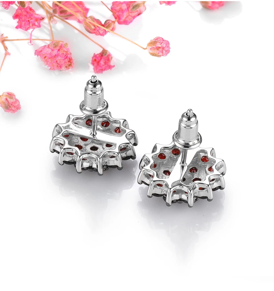 Natural Red Garnet S925 Silver Stud