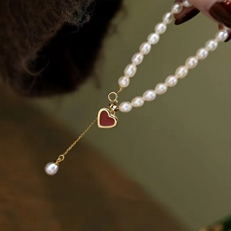 100% Natural Freshwater Pearl Romantic Love Heart Female Jewelry Set For Women Necklace Bracelet