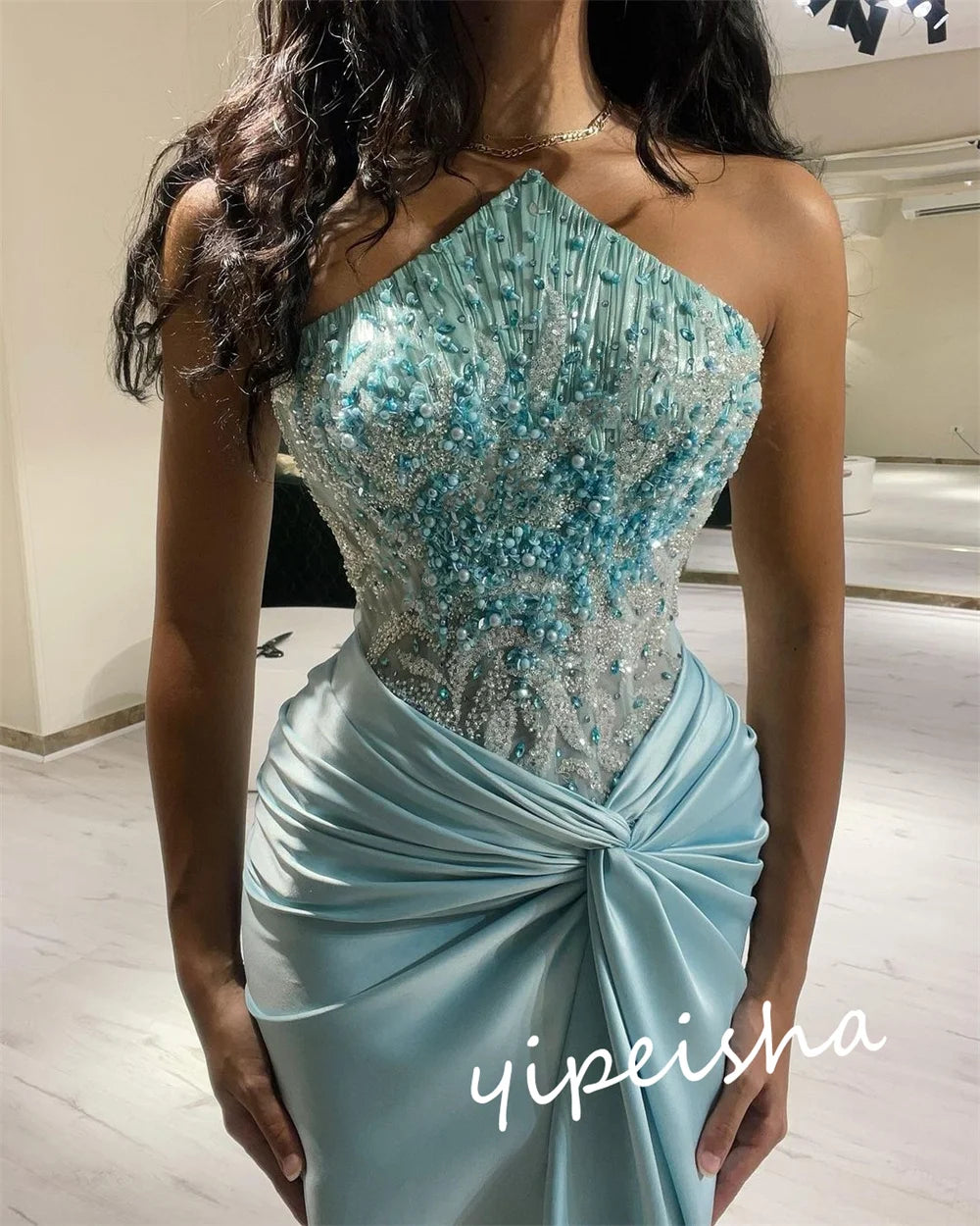 Classic Modern Style Formal Evening Strapless Mermaid Beadings Bespoke Occasion  Prom Dresses