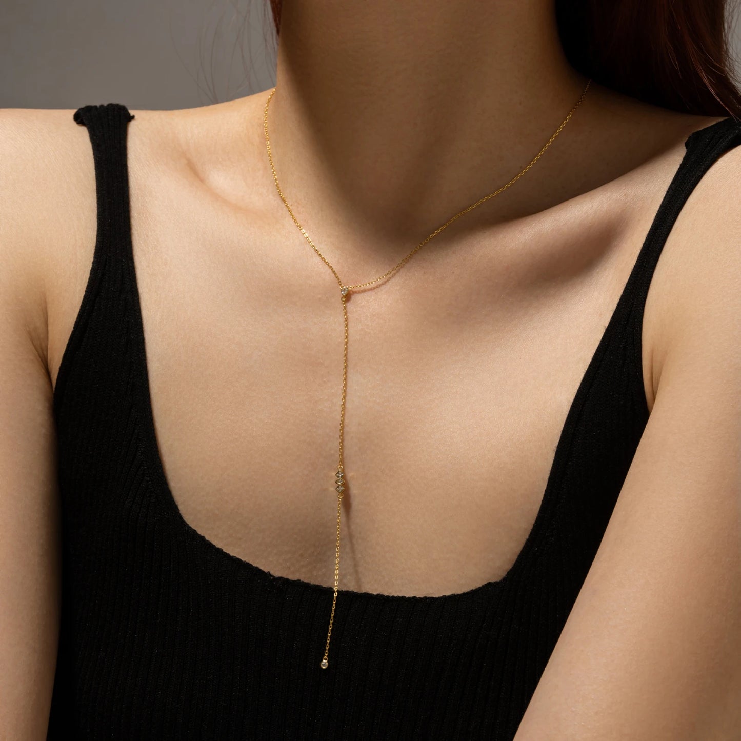 925 Sterling Silver Gold Mid long necklace