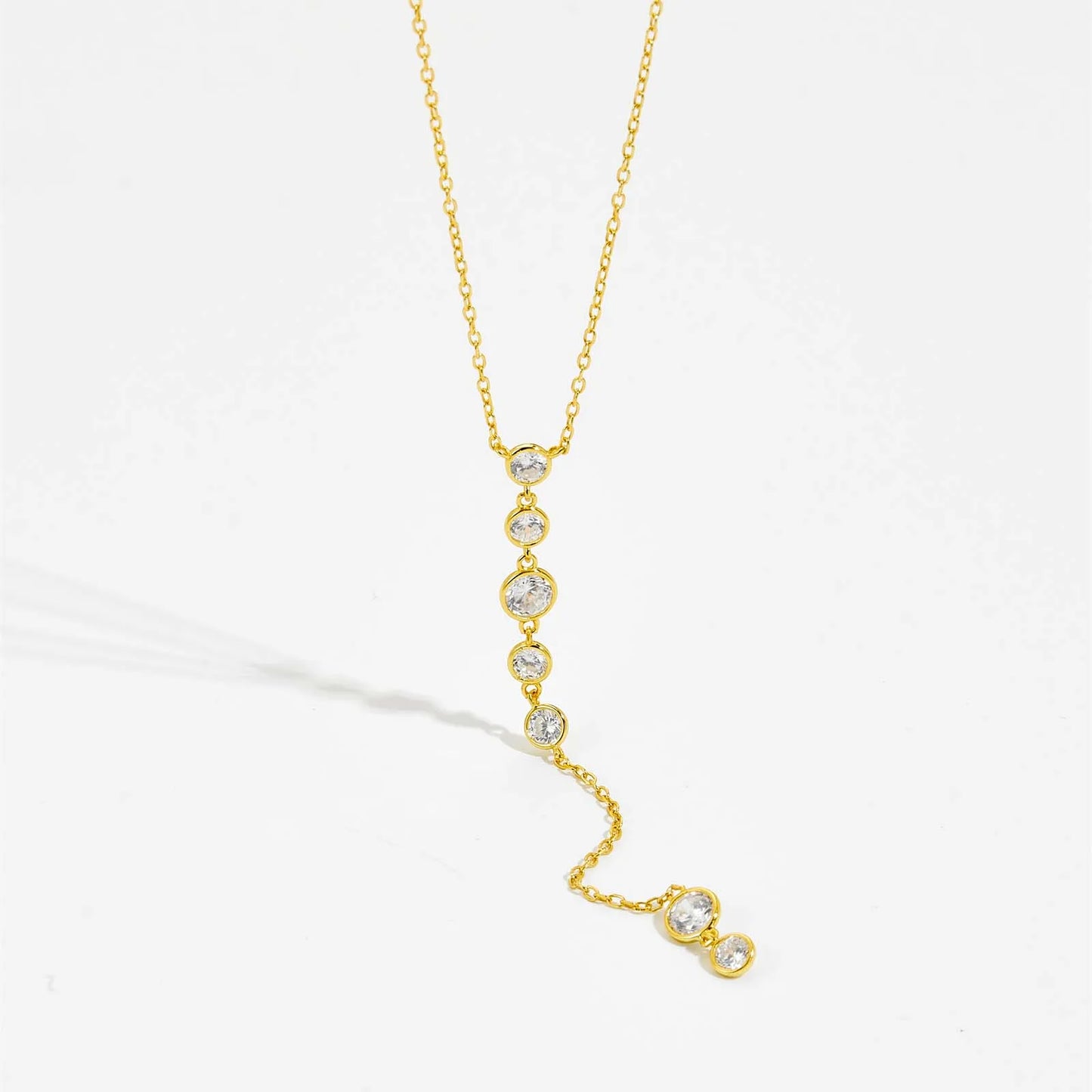 925 Sterling Silver Gold long  Zircon Necklace Luxury