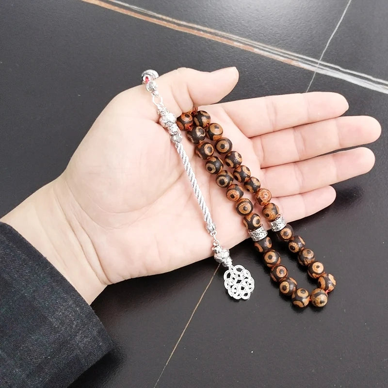 Eid ramadan gift Tasbih Natural Tibetan Fire agate stone 33 prayer beads islamic Arabic fashion misbaha turkish bracelet