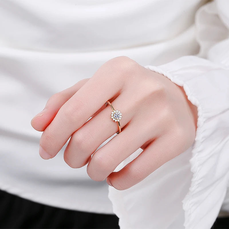 2022 NEW Classic Snowflake Rings For Women Real S925 Sterling Silver Gold Crystal Flowers Wedding Party Fine Jewelry Gift