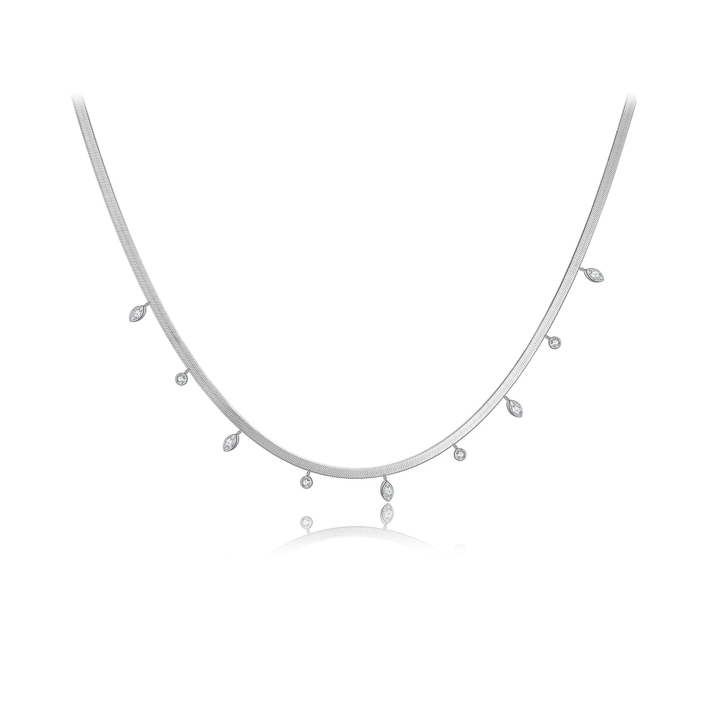 925 Sterling Silver Gold Chain Necklace Choker  Zircon Crystal Luxury