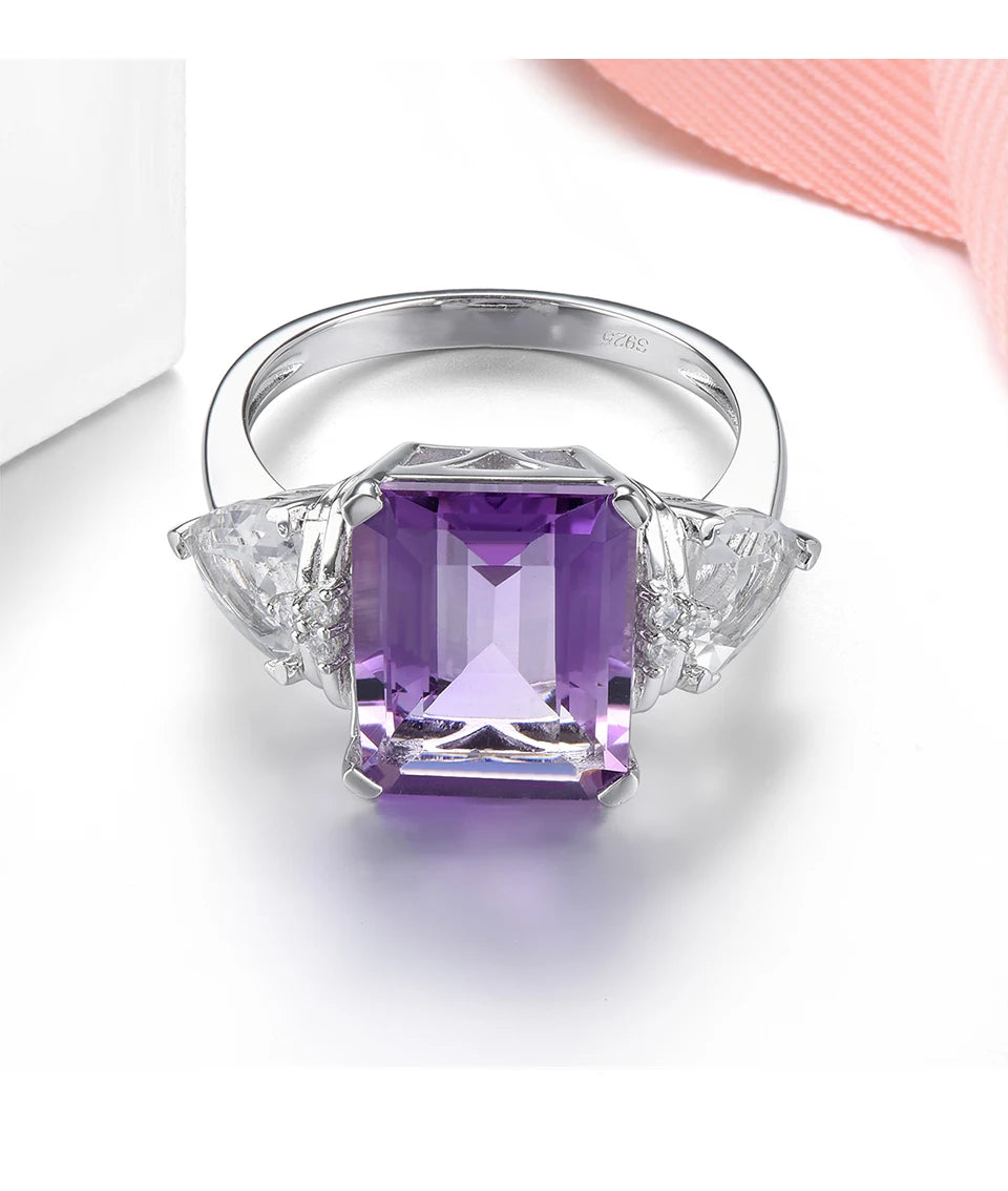 Natural Amethyst White Topaz Solid Sterling Silver Rings 7.5 Carats Genuine