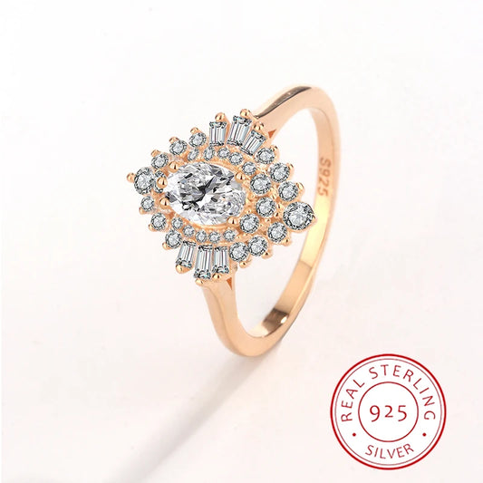 Classic Fashion Authentic S925 Silver 14K Gold Zircon Marquise Women's Light Luxurious Temperament Versatile Women's Ring