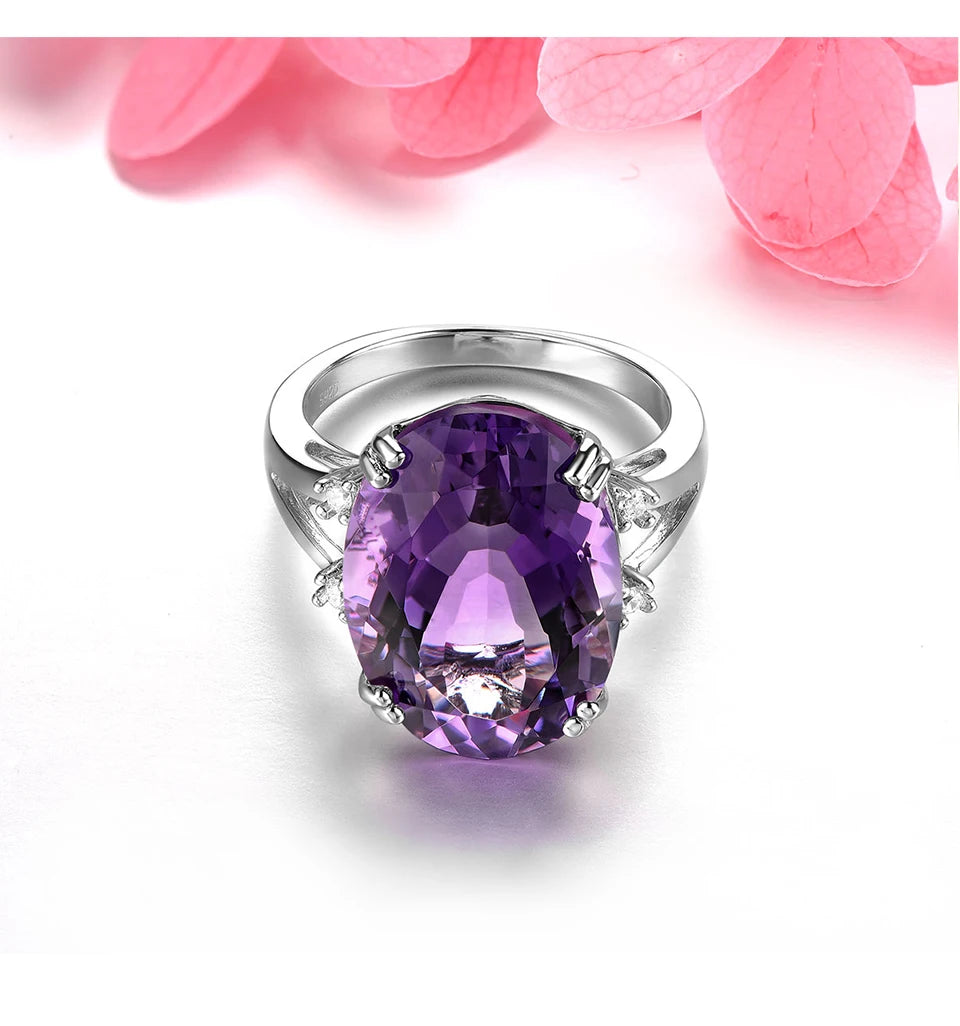 Natural Amethyst South Africa Solid Silver Rings 11.5 Carats Genuine Deep Purple Luxury