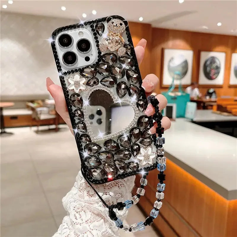 Shockproof Phone Case with Diamond Makeup Mirror for Women, Luxury Back Cover for Huawei P50Pro, P40, Honor 9X, 50, 60Pro