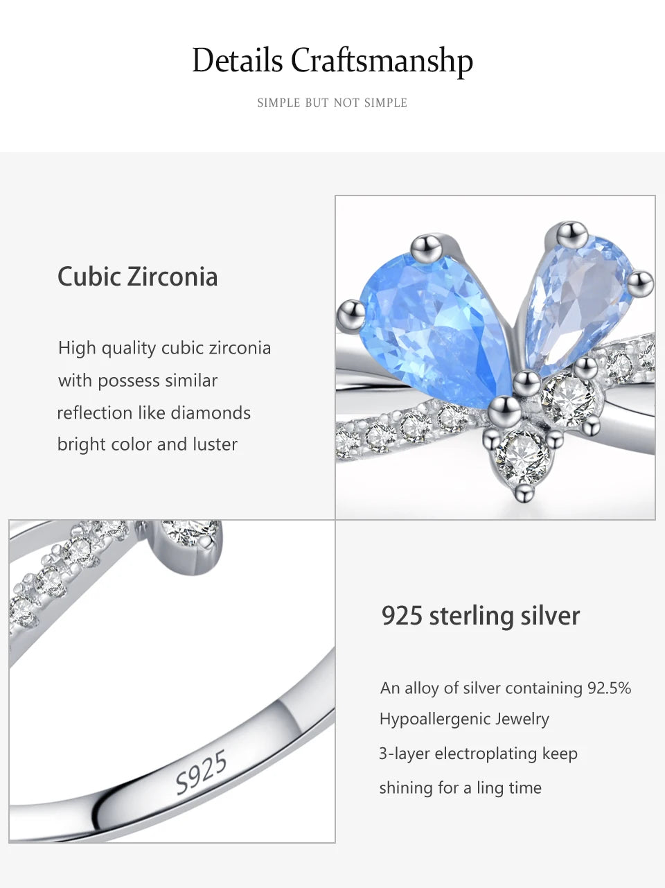 925 Sterling Silver Blue  Zircon