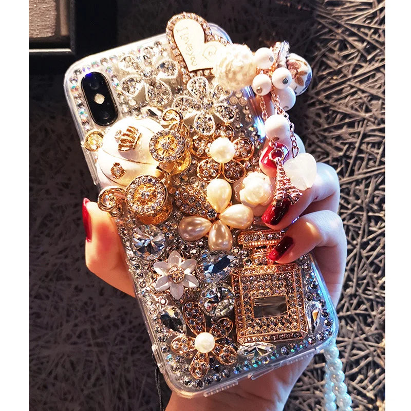 Perfume Bottle Full of Diamonds, Bling Glitter, Luxury Phone Case for Huawei P50Pro, P40, Mate30, Honor 9X, 50, 60Pro