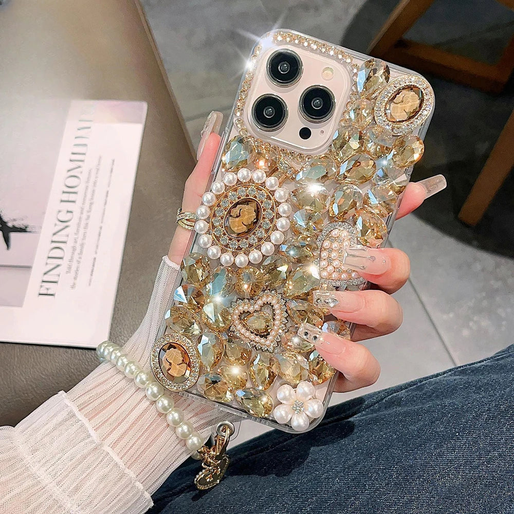 Jewelled Rhinestone Crystal Goddess Portrait Case for Huawei P50 P60 Pro Mate 50 60 For Honor 80 90 100 Pro Pearl Diamond Cover