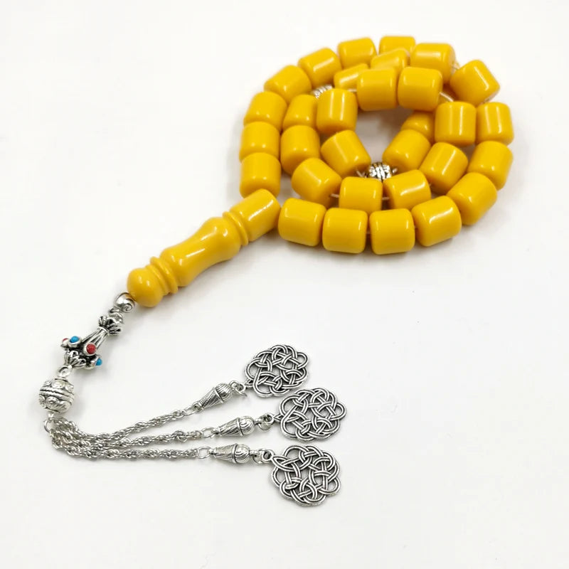 Tasbih men turkish prayer beads Yellow Resin luxurious Misbaha Tibetan silvers Accessories Eid gift islamic arabic bracelet