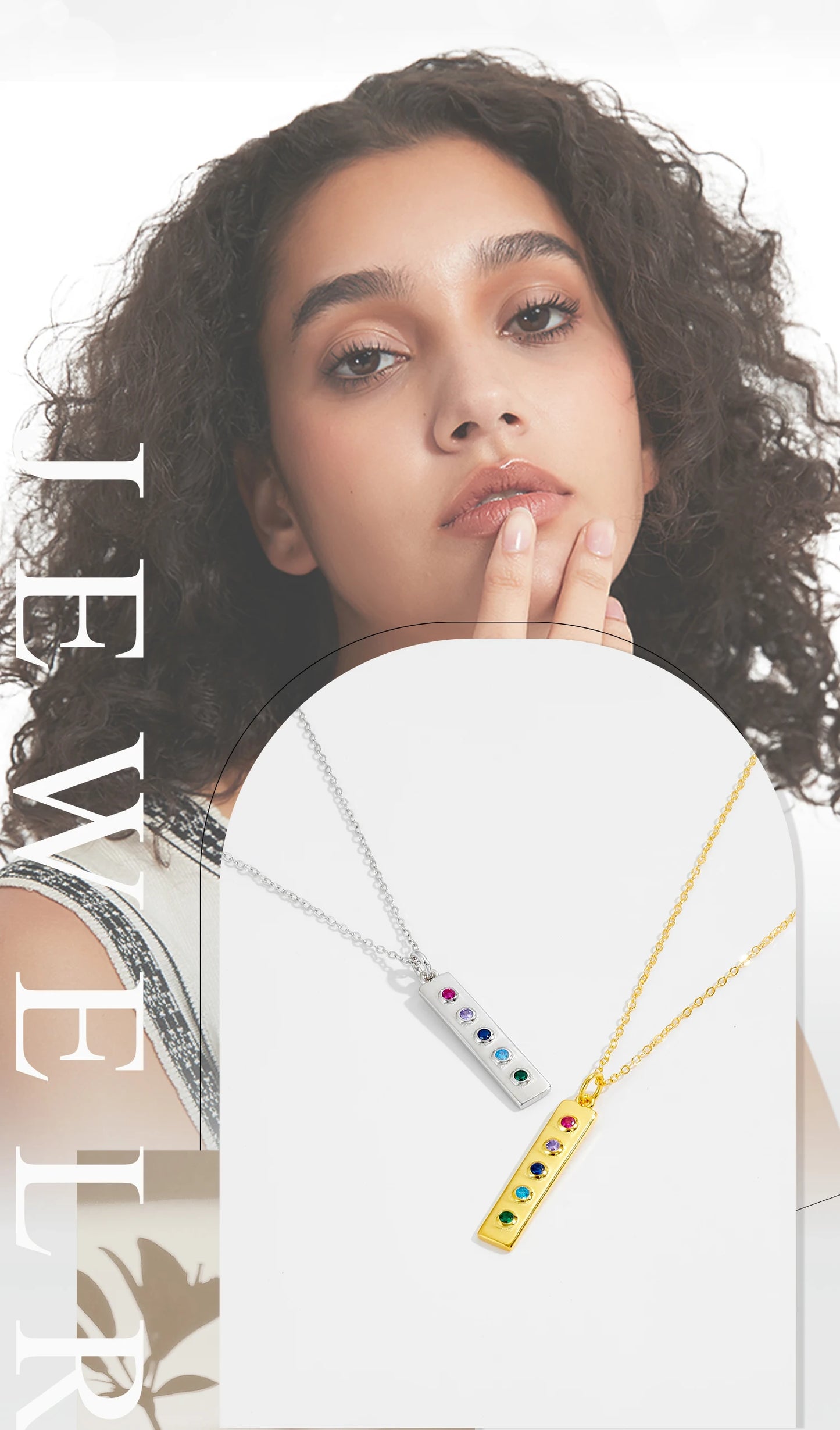 925 Sterling Silver Gold Long Square Rainbow  Pendant Choker Necklace Winter Jewelry