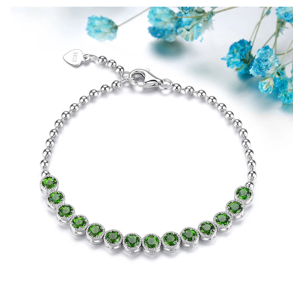 Natural Chrome Diopside Solid Sterling Silver Bracelet 2.9 Carats Genuine Green Gemstone Classic