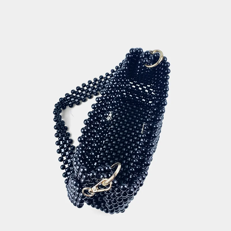 New Chinese style socialite hand woven armpit small square bag bead pearl saddle bag banquet shoulder bag