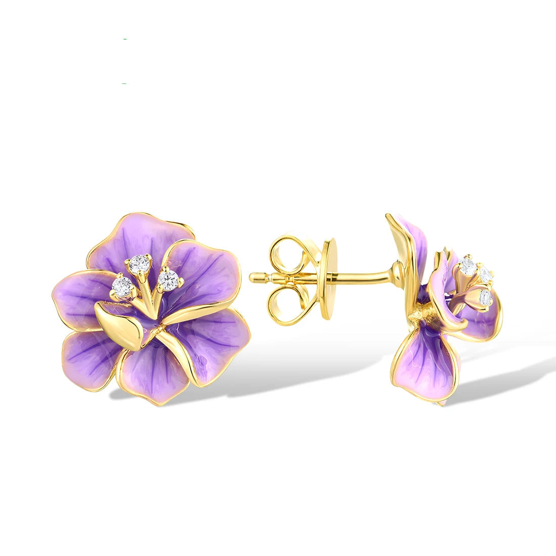 Pure 925 Sterling Silver  Purple Enamel Glamorous Flower Jewelry