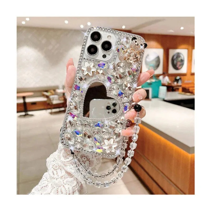 Shockproof Phone Case with Diamond Makeup Mirror for Women, Luxury Back Cover for Huawei P50Pro, P40, Honor 9X, 50, 60Pro