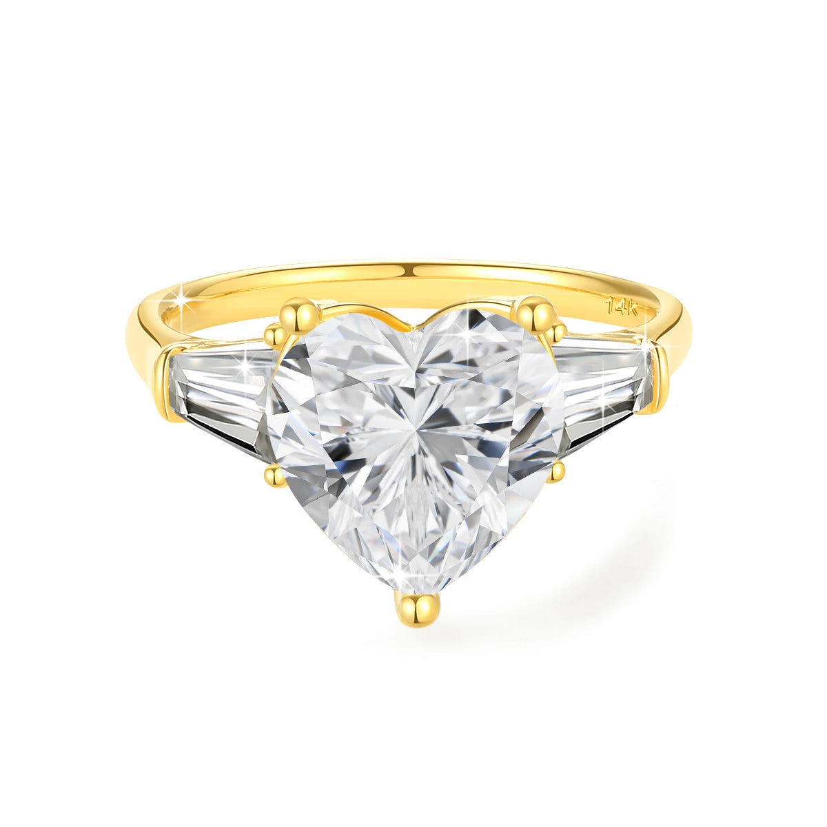 100% Real 14K Gold Heart  Ring  Diamond Engagement Jewelry  Trend