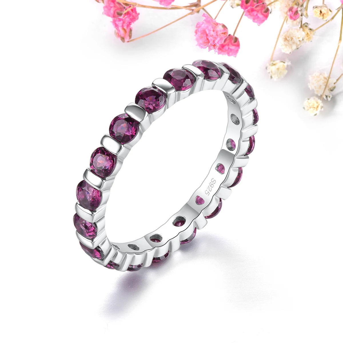 Natural Rhodolite Garnet Solid Sterling Silver Rings 2.5 Carats Genuine Gemstone Romantic Lovely Fine Jewelry Design Daily Gifts