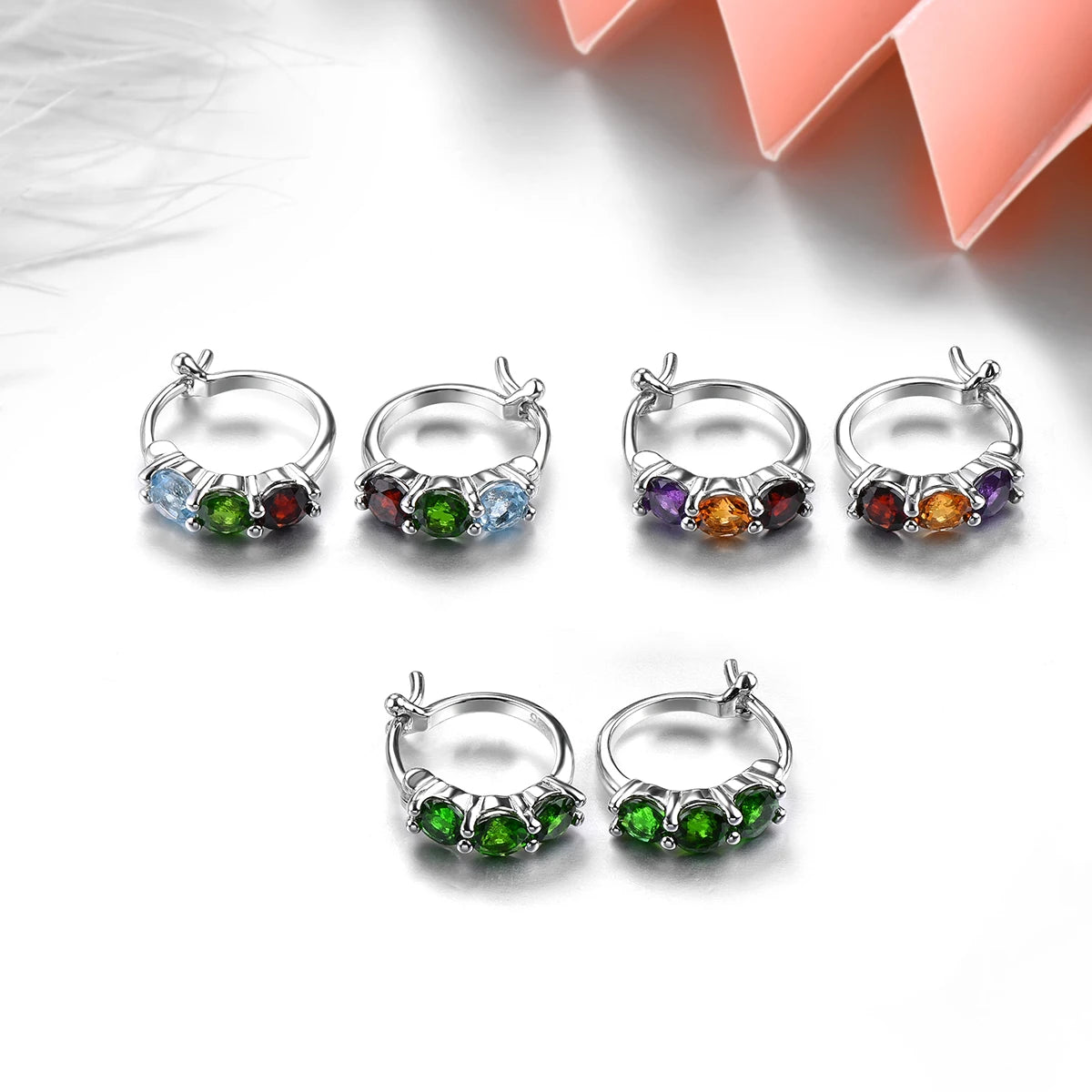 Natural Diopside Garnet Topaz Sterling Silver Gemstone Women Classic Style Jewelry