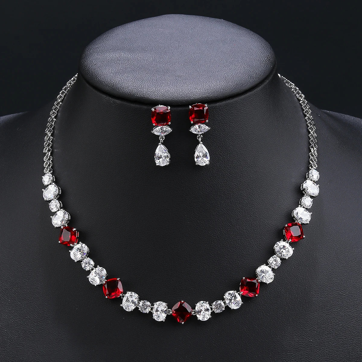 Elegant  Multi Color Cubic Zirconia Necklace And Earrings Set Woman Wedding Bridal Costume Jewelry Set CN11324