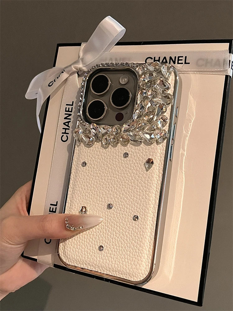 Luxurious Leather diamond Phone Case For iPhone 16 14 13 12 15 Pro Max Glitter for iPhone 15 16 14 Plus + High Qualitye Cover