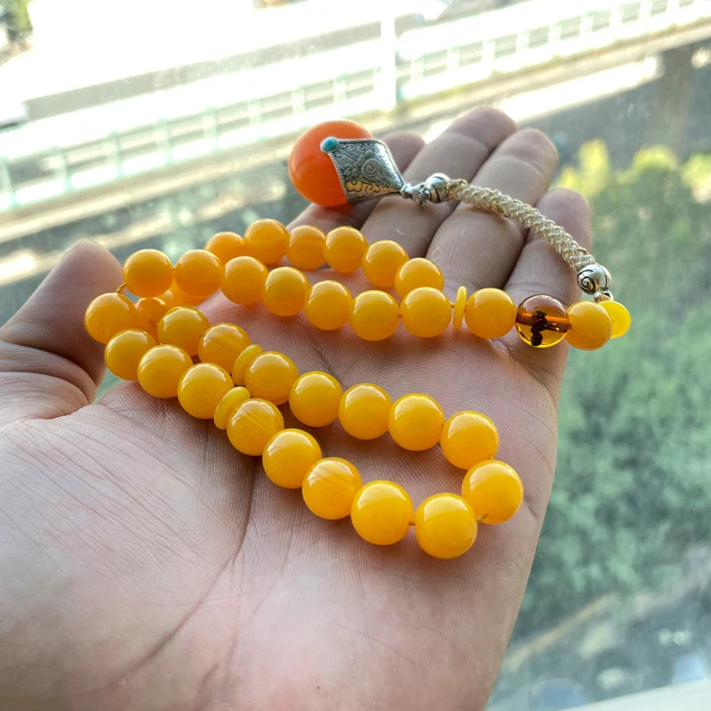 Tasbih yellow resin with Tibetan style Beeswax Pendant tassels prayer beads  Turkish fashion Misbaha