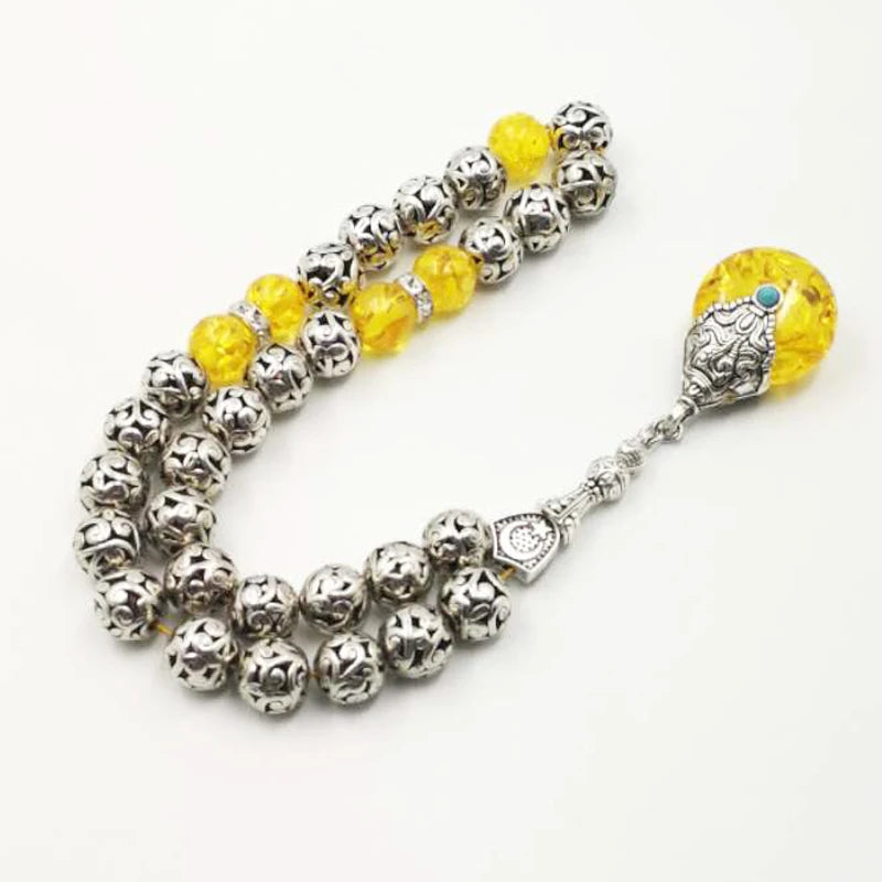 Tasbih Metal beads with yellow Resin beads muslim eid gift islamic rosary bead arabic bracelet