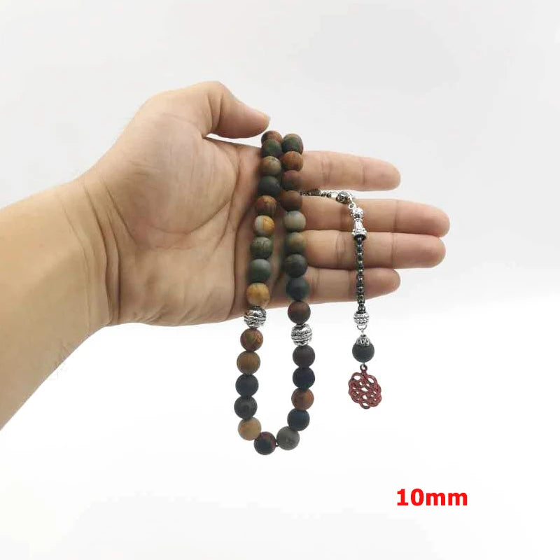 Tasbih Natural Jasper Red Picasso stone  beads bracelet muslim accessories  islamic turkish jewelry