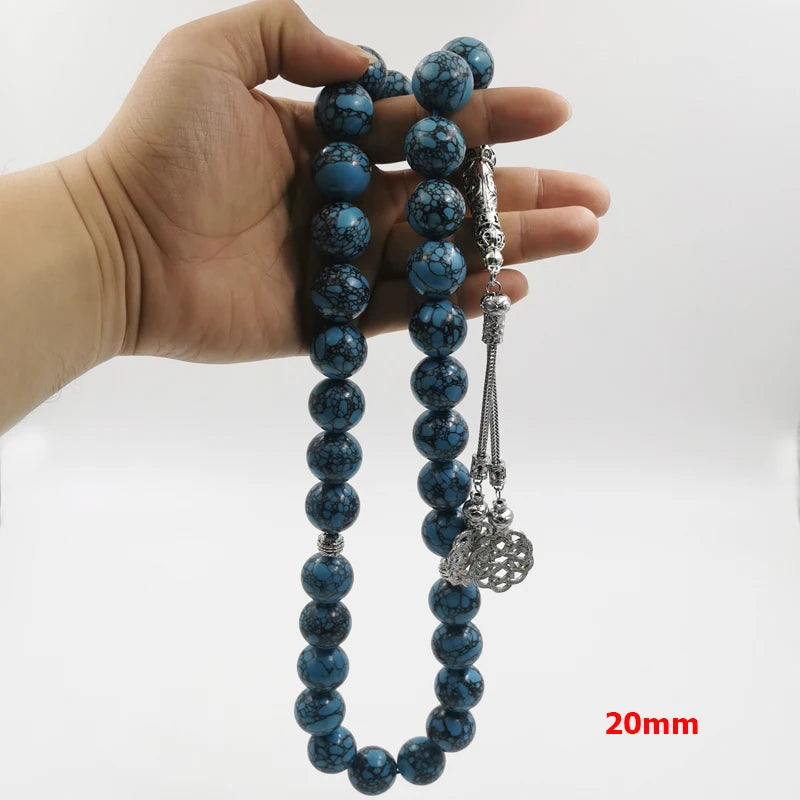 Natural Mongolian turquoise gemstone Big size muslim prayer bead for men misbaha islamic ramadan eid