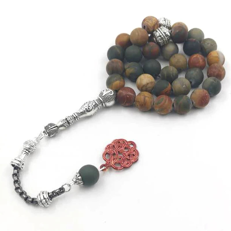 Tasbih Natural Jasper Red Picasso stone  beads bracelet muslim accessories  islamic turkish jewelry