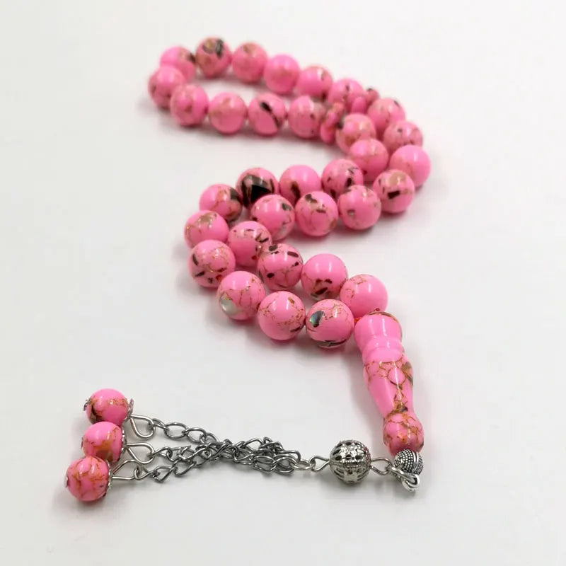 Tasbih pink stone inside Natural seashell misbaha muslim women Prayer Beads Islamic Eid gift rosary