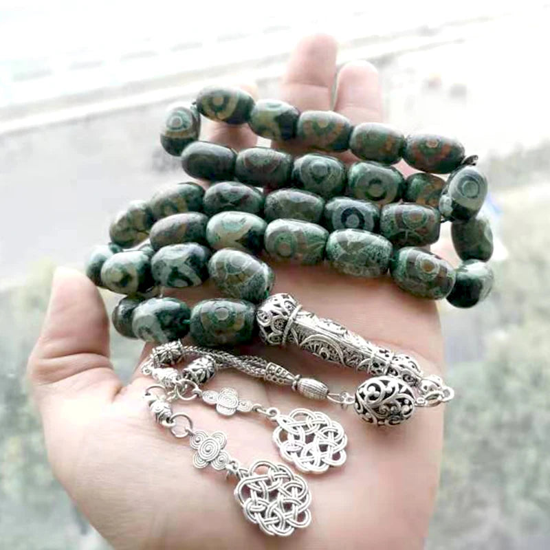 Green Eyes Agates stone Tasbih natural agates stone Men prayer beads rosary