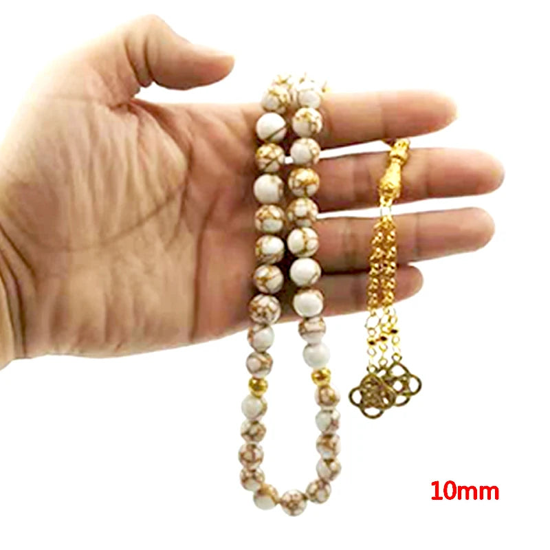 Tasbih White Howlite Spun Gold Stone Muslim Rosary 33 Paryer Beads  Islamic Misbaha Eid Gift Bracelets