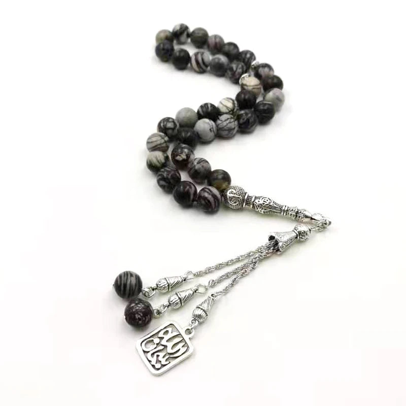 Tasbih Black Network Jasper with Mashallah Pendant misbaha prayer beads 33 66 99beads