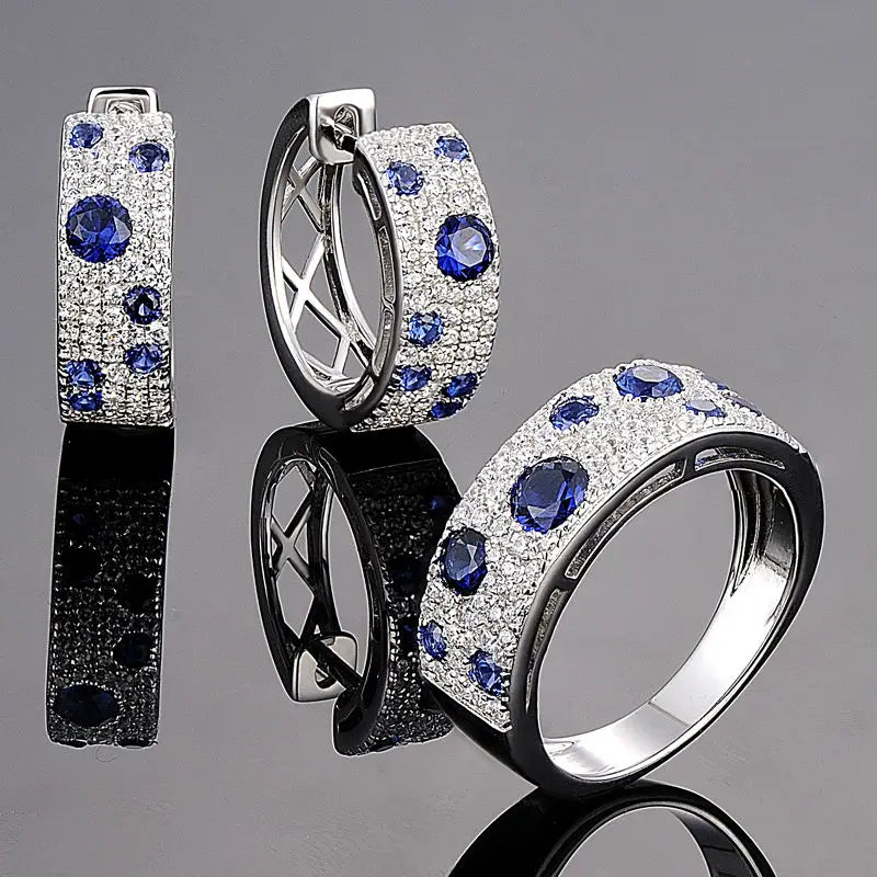 100% 925 Sterling Silver Jewelry Set  Blue Nano Jewelry