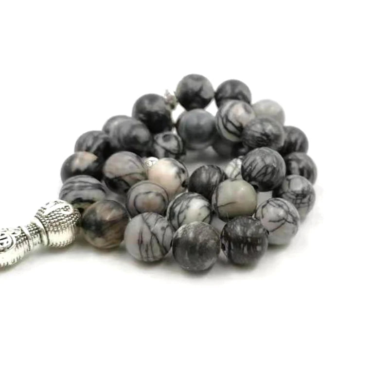 Tasbih Black Network Jasper with Mashallah Pendant misbaha prayer beads 33 66 99beads