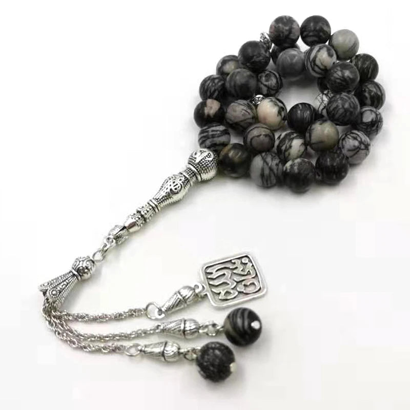 Tasbih Black Network Jasper with Mashallah Pendant misbaha prayer beads 33 66 99beads