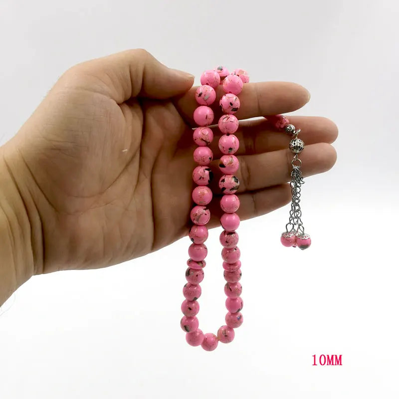 Tasbih pink stone inside Natural seashell misbaha muslim women Prayer Beads Islamic Eid gift rosary